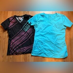 White Cross Gray and Pink Scrub Top